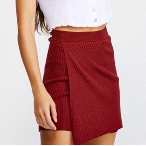 Free People Mod Wrap Skirt in Wine - Picture 1 of 14